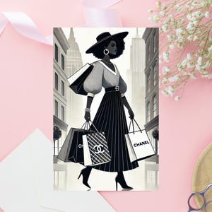 Buon compleanno Black, biglietti di compleanno per ragazze nere di classe, biglietto di compleanno Chanel, donna afroamericana, magia delle ragazze nere, auguri di compleanno unici
