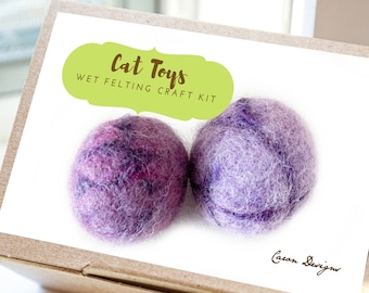 DIY Wet Felting Craft Kit, Learn the Art of Wool Felting to Create One-of-a-Kind Cat Toys, Craft Kit for Adults or Kids