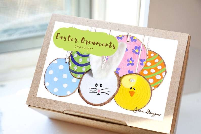 Easter Painted Ornament Kit, Kid Craft Kit, Painted Ornament Craft Kit, Easter Ornament Craft Kit, Great Family Craft Activity image 1