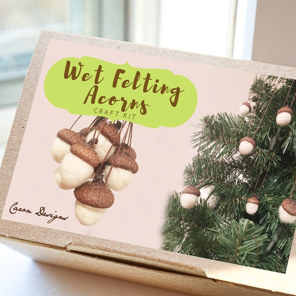 DIY Felting Acorns Craft Kit - Learn the Art of Wet Felting and Create White Acorn Ornaments - Felted White Acorn Craft Kit