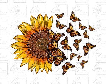 Sunflower Butterfly PNG, Summer Flower Clipart (Digital Download)