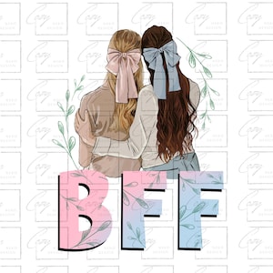 Coquette Best Friends Clipart png, BFF png, BFS png, bestie, Soul Sisters png, Coffee friends, Instant Download, Sublimation Design
