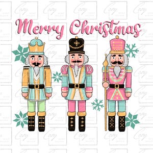Pink Christmas Nutcracker Friends png, Merry Christmas png, Christmas png, Merry and Bright png, Instant Download Sublimation Design