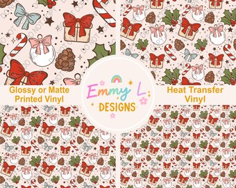 Christmas Presents Patterned Vinyl Sheet, Adhesive Vinyl, Printed Vinyl, HTV, Heat Transfer Vinyl, Patterned Vinyl, Holiday Craft Vinyl -227
