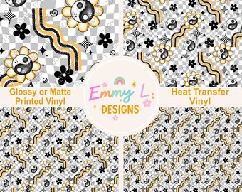 Checkered Groovy  Patterned Vinyl Sheet, Adhesive Vinyl, Printed Vinyl, HTV, Heat Transfer Vinyl, Patterned Vinyl, 70'sVinyl, Ying Yang -196