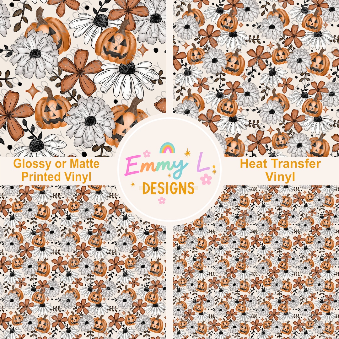 Fall Vinyl Floral Pumpkin Patterned Vinyl Sheet, Adhesive Vinyl, Printed Vinyl ...