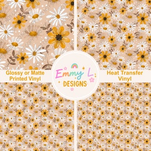 Daisy Patterned Vinyl Sheet, Adhesive Vinyl, Floral Patterned Vinyl, HTV, Heat Transfer Vinyl, Patterned Vinyl, Summer, Flower Vinyl -129
