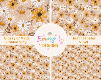 Daisy Patterned Vinyl Sheet, Adhesive Vinyl, Floral Patterned Vinyl, HTV, Heat Transfer Vinyl, Patterned Vinyl, Summer, Flower Vinyl -129