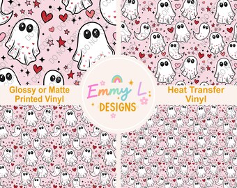 Love Ghosty Patterned Vinyl Sheet, Adhesive Vinyl, Printed Vinyl, Heat Transfer Vinyl, Patterned Vinyl, Valentine's Day Craft Vinyl -507