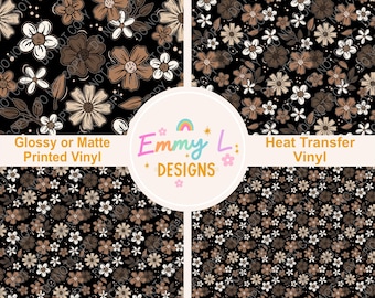 Dark Florals Patterned Vinyl Sheet, Adhesive Vinyl, Printed Vinyl, Heat Transfer Vinyl, Patterned Vinyl, Flower Craft Vinyl, Checker -315