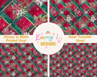 Christmas Poinsettia Patterned Vinyl Sheet, Adhesive Vinyl, Printed Vinyl, HTV, Heat Transfer Vinyl, Patterned Vinyl, Christmas Vinyl -361