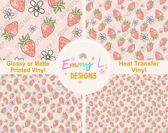 Strawberry Bloom Patterned Vinyl Sheet, Adhesive Vinyl, Printed Vinyl, HTV, Heat Transfer Vinyl, Patterned Vinyl, Fruit Craft Vinyl -123