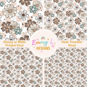 Dainty Floral Patterned Vinyl Sheet, Adhesive Vinyl, Printed Vinyl, HTV, Heat Transfer Vinyl, Patterned Vinyl, Craft Vinyl, Flowers -410