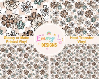 Dainty Floral Patterned Vinyl Sheet, Adhesive Vinyl, Printed Vinyl, HTV, Heat Transfer Vinyl, Patterned Vinyl, Craft Vinyl, Flowers -410