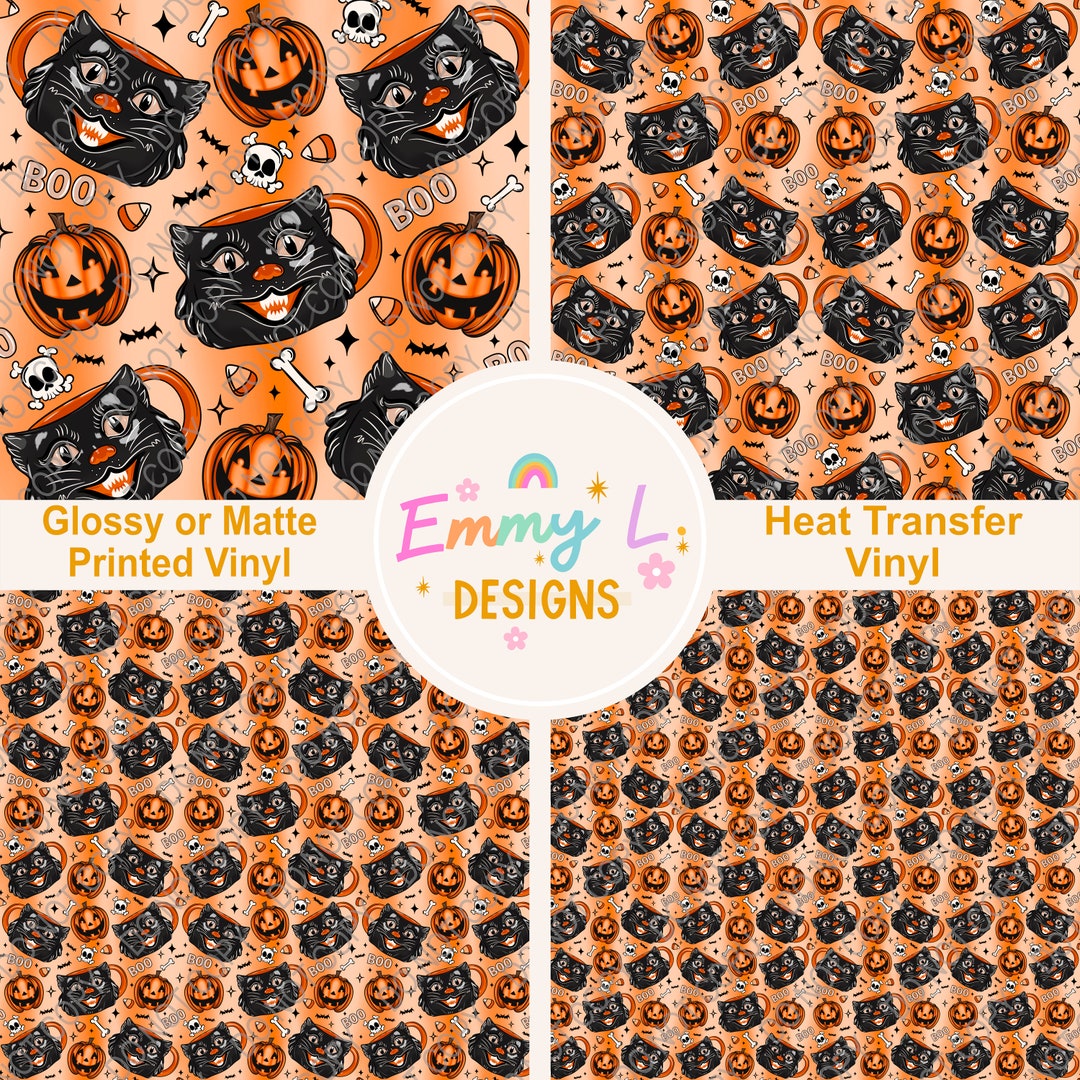Black Cat Coffee Patterned Vinyl Sheet, Adhesive Vinyl, Printed Vinyl ...