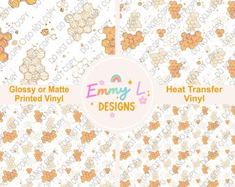 Honeycomb Patterned Vinyl Sheet, Adhesive Vinyl, Printed Vinyl, Heat Transfer Vinyl, Patterned Vinyl, Honey Bee Craft Vinyl, Bumblebee -092