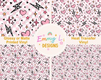 Love Bolts Patterned Vinyl Sheet, Adhesive Vinyl, Printed Vinyl, Heat Transfer Vinyl, Patterned Vinyl, Valentine Craft Vinyl, Hearts -364