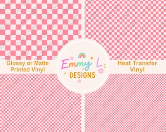 Pink Checkered Vinyl Sheet, Adhesive Vinyl, Printed Vinyl, HTV, Heat Transfer Vinyl, Patterned Vinyl, Check Craft Vinyl, Light Pink -277