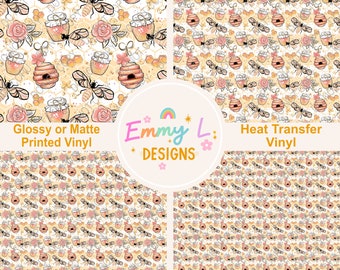 Honey Bee Hive Patterned Vinyl Sheet, Adhesive Vinyl, Printed Vinyl, HTV, Heat Transfer Vinyl, Patterned Vinyl, Honey Comb, Bumblebee -183