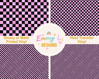 Purple Checkered Patterned Vinyl Sheet, Adhesive Vinyl, Printed Vinyl, HTV, Heat Transfer Vinyl, Patterned Vinyl, Stars Craft Vinyl -178