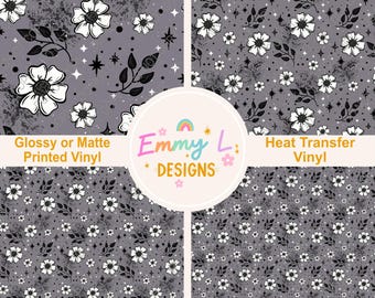 Dark Floral Patterned Vinyl Sheet, Adhesive Vinyl, Printed Vinyl, Heat Transfer Vinyl, Patterned Vinyl, Gothic Craft Vinyl, Moody -293