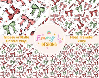 Christmas Bows Patterned Vinyl Sheet, Adhesive Vinyl, Printed Vinyl, HTV, Heat Transfer Vinyl, Patterned Vinyl, Holiday Craft Vinyl -225