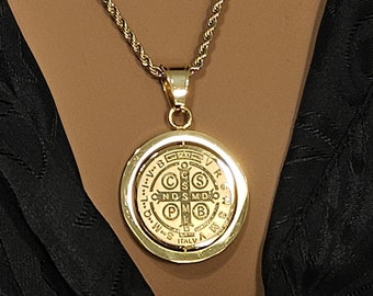 Gold Padre Pio Medallion Pendant Necklace | Religious Healing Pendant | Elegant Christian Jewelry | Available in Various Chain Sizes