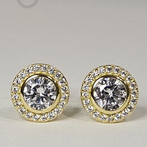 14Kゴールドラウンドスタッドピアス - スパークリングCZメンズピアス、スタッドスクリューバックピアス、メンズジュエリー、ブリリアントカットCZピアス、ダイヤモンドスタッド