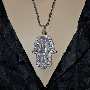 Hamsa Anhänger Halskette - religiöser Schmuck, hypoallergen, funkelnde Steine, Schutzamulett, spirituelles Symbol, schützen vor dem Bösen