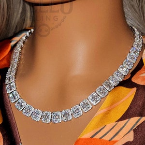 12mm 20&quot; Tennis Flower Silver Chain Necklace, Iced Prong Handset Cz Diamond Tennis Choker Chain, Ice Out Tennis Necklace, Men Women Jewelry