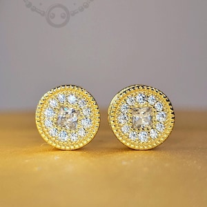 925 Sterling Silber Runde Ohrstecker - funkelnde CZ Herren Ohrring, Ohrstecker Ohrringe, Herren Schmuck, Nugget Ohrringe