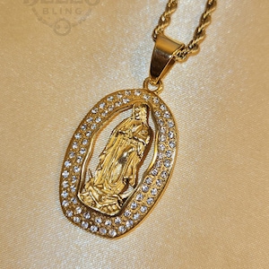 Gold Mary Anhänger Halskette - Jungfrau Maria Schmuck, religiöse Ikone, katholischer Glaube, Inspiration, Glaubenssymbol, göttlich, gesegnete Mutter