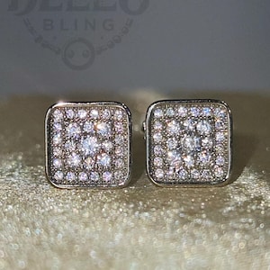925 sterlingzilveren oorknopjes - sprankelende CZ herenoorbel, vierkante studs geschroefde oorbellen, herensieraden, hypoallergene sieraden