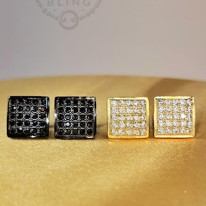 925 sterlingzilveren oorknopjes - sprankelende CZ herenoorbel, vierkante studs geschroefde oorbellen, herensieraden, hypoallergene sieraden