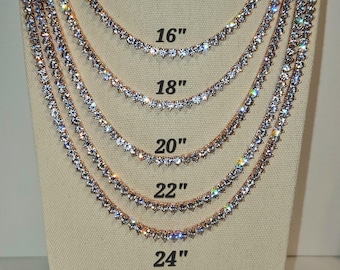 Tennis Chain Necklace, Iced Prong Handset 4mm Cz Diamond Choker Chain, Dainty Tennis Necklace Rose Gold, Mens Women Classic Tennis Jewelry