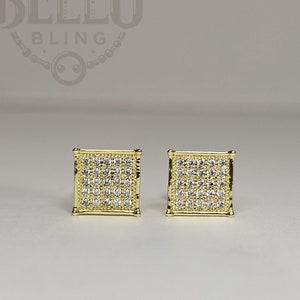 Orecchini a bottone in oro - Orecchini da uomo con zirconi cubici scintillanti, orecchini a vite con borchie quadrate ghiacciate, gioielli da uomo, gioielli ipoallergenici, borchie con diamanti zirconi cubici