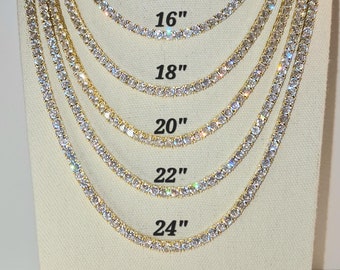 Gold Tennis Chain Necklace, Iced Prong Handset 3mm 4mm Cz Diamond Tennis Choker Chain, Tennis Necklace, Men&#39;s Women Classic Tennis Jewelry