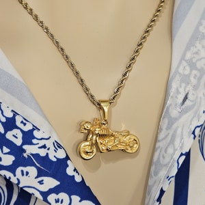 Gold Motorcycle Pendant Necklace - Unique Biker Charm, Motorbike Jewelry, Rider&#39;s Necklace, Perfect Jewelry Gift for Motorbike Enthusiasts