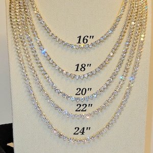 Tennis Chain Necklace, Iced 3 Prong Handset 4mm Cz Diamond Tennis Choker Chain, Dainty Tennis Necklace Gold, Men&#39;s Women Tennis Jewelry
