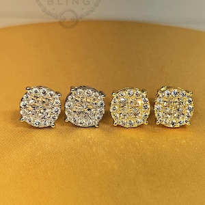 925 Sterling Silber Runde Ohrstecker - funkelnde CZ Herren Ohrring, Ohrstecker Schraubverschluss, Herren Schmuck, Baguette Diamant CZ Ohrstecker