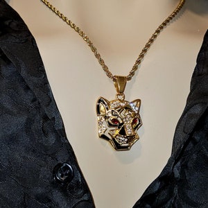Geometric Panther Pendant Necklace - Gold Finish, Hip Hop Bling, Panther Head Jewelry, Sparkling CZ Stones, Statement Piece, Urban Fashion