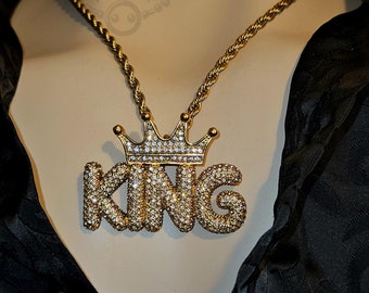 Collier Homme Hip-hop 'KING' Avec Pendentif Cartes à Jouer Et Strass - Chaîne Réglable 70 Cm - Style Vintage
