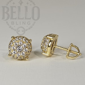 14k Gold Round Flower Stud Earrings - Sparkling CZ Earring, Studs Screwback earrings, Icy Men&#39;s Women&#39;s Sterling Silver Earrings Jewelry