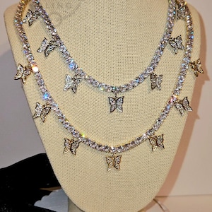 Naszyjnik z łańcuszkiem tenisowym Butterfly, naszyjnik z lodem Prong Handset 4 mm Cz Diamond Tennis Choker, delikatny naszyjnik tenisowy ze złota, klasyczna biżuteria tenisowa dla kobiet