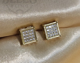 925 Sterling Silver Square Stud Earrings - Sparkling CZ Mens Earring, Icy Studs Screwback earrings, Men's jewelry, Hypoallergenic Jewelry