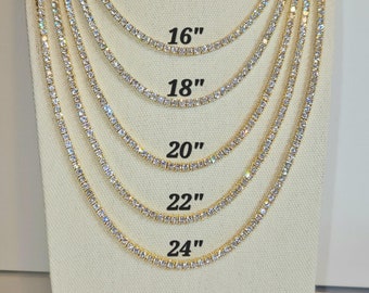 Tennis Chain Necklace, Iced Prong Handset 3mm Cz Diamond Tennis Choker Chain, Dainty Tennis Necklace Gold, Men Women Classic Tennis Jewelry