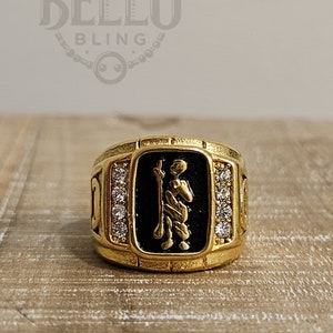 Gold San Judas Thaddeus Ring CZ Diamond Black Ring | Catholic Religious Jewelry | Men&#39;s Saint Jude Ring | Anillo de San Judas Tadeo Ring