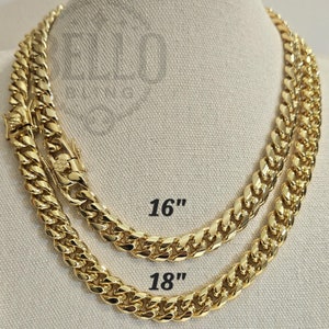 Collier chaîne cubaine à maillons gourmette Miami 10 mm, chaîne en or 14 carats en acier inoxydable, chaîne cubaine Miami en or solide et luxueuse à prix abordable