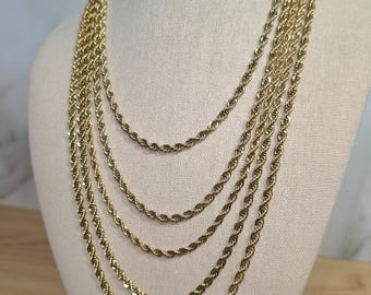 Collar de cadena de cuerda trenzada de oro de 14 k de 3,5 mm, acero inoxidable, estilo cuerda sólida gruesa, flexible, duradera, cadena de eslabones de cuerda de larga duración, cadena para hombre