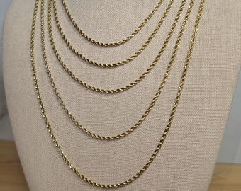 Collar de cadena de cuerda trenzada de oro de 14 k de 2 mm, acero inoxidable, estilo cuerda sólida gruesa, flexible, duradera, cadena de eslabones de cuerda de larga duración, cadena para hombre